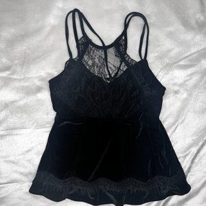 FREE PEOPLE Black Velvet and Lace Cami XS